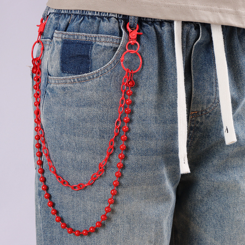 Bright Red Beaded Multi‑Layer  - Street Fashion Hip Hop review and price
