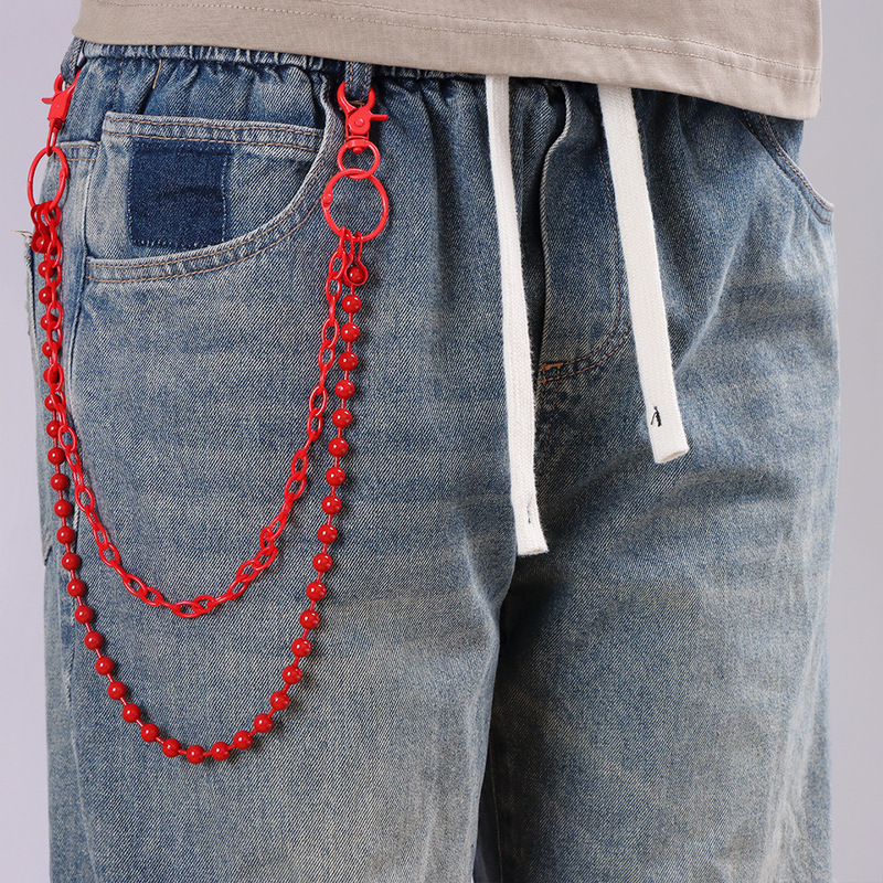 Bright Red Beaded Multi‑Layer  - Street Fashion Hip Hop review and price