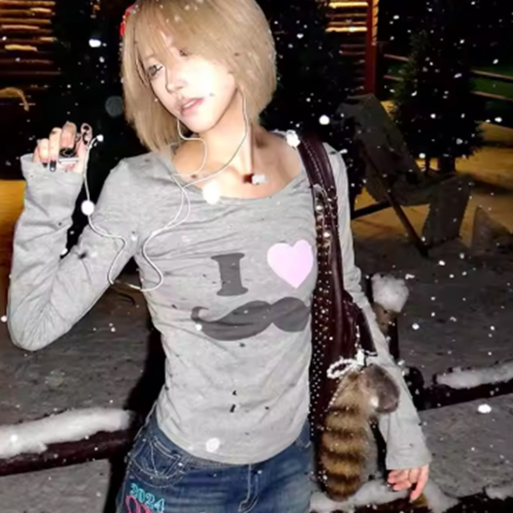 Japanese Y2K Beard Print T-Shi - Street Fashion In Korea review and price