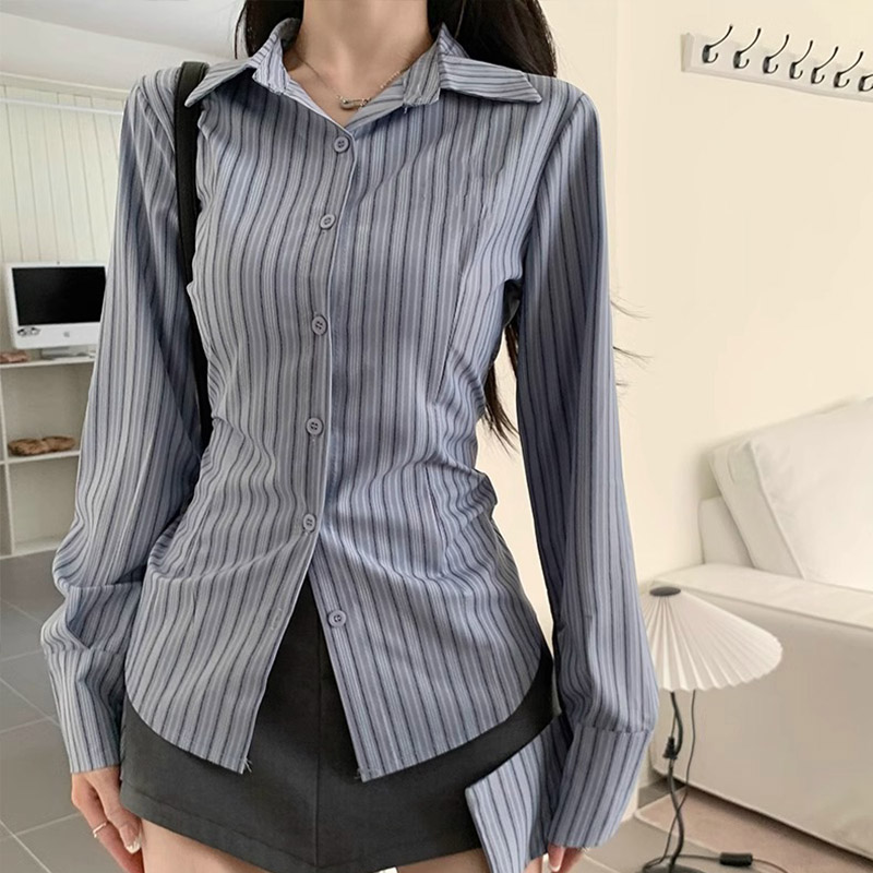 Y2k Striped Shirt Women Long S - Street Fashion In Korea review and price