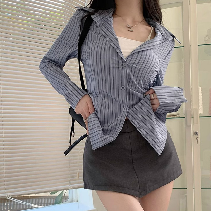 Y2k Striped Shirt Women Long S - Street Fashion In Korea review and price