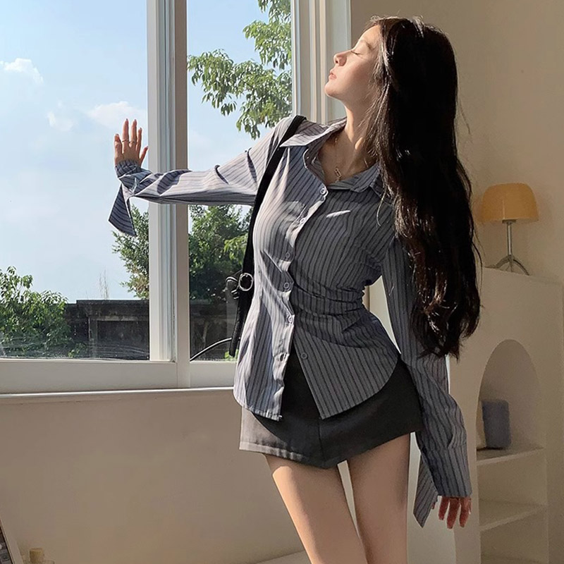 Y2k Striped Shirt Women Long S - Street Fashion In Korea review and price