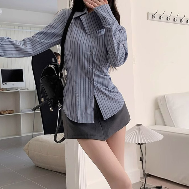 Y2k Striped Shirt Women Long S - Street Fashion In Korea review and price