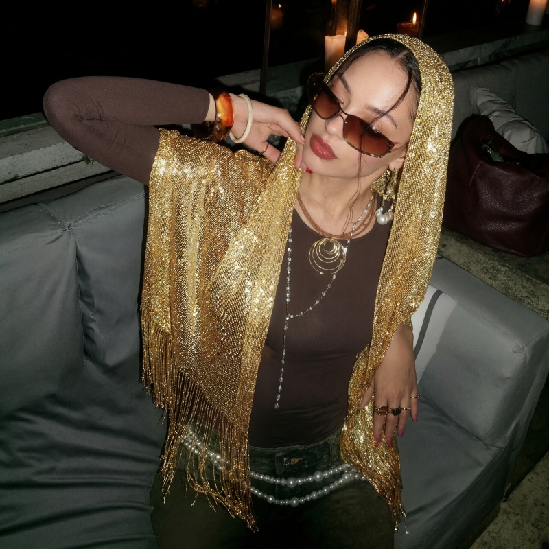 Glitter Metallic Tassel Shawl  - Bandana Multi Way review and price