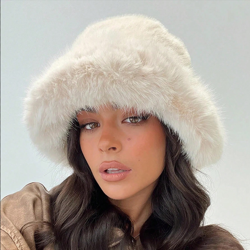 Women's Fuzzy Wide Brim Faux F - Bucket Hat Embroidered review and price