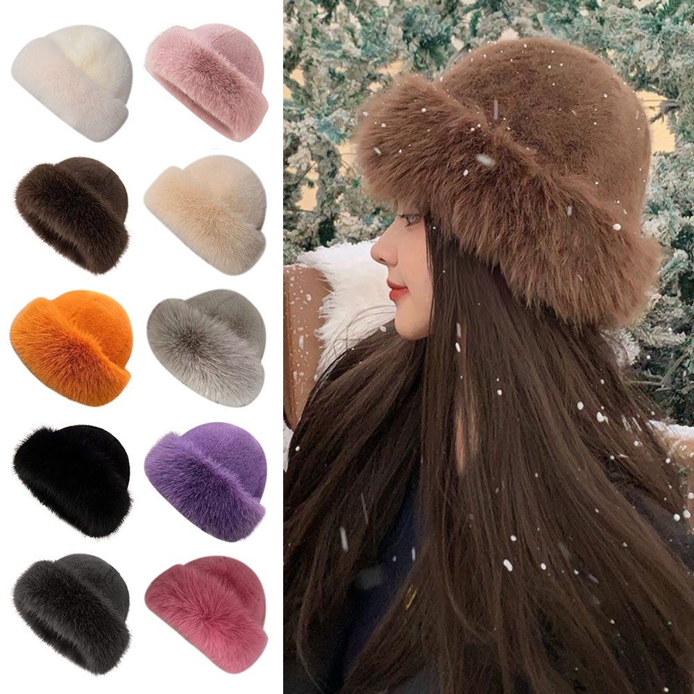 New Fluffy Fur Winter Hat Soli - Bucket Hat Embroidered review and price