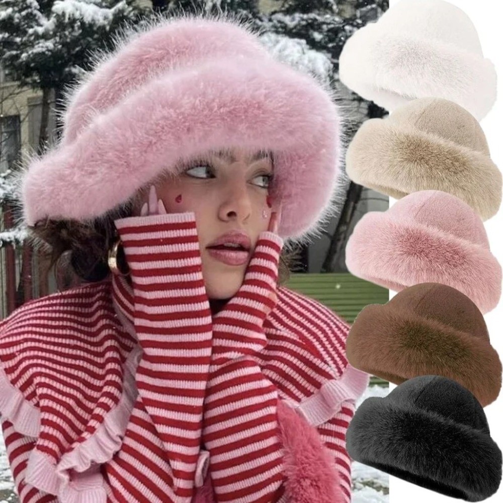 New Fluffy Fur Winter Hat Soli - Bucket Hat Embroidered review and price